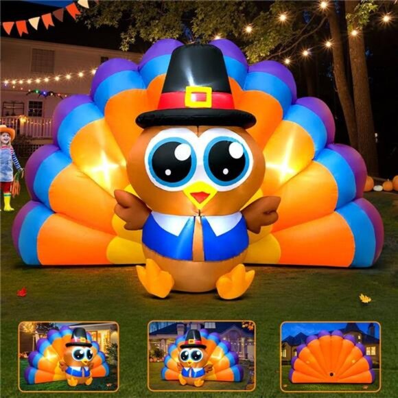 6FT Thanksgiving Inflatables Outdoor Decoration Inflatable Turkey, Built in LED - Picture 4 of 7